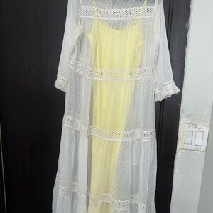 All Saints White Cream Resort Sundress with Bishop Sleeves